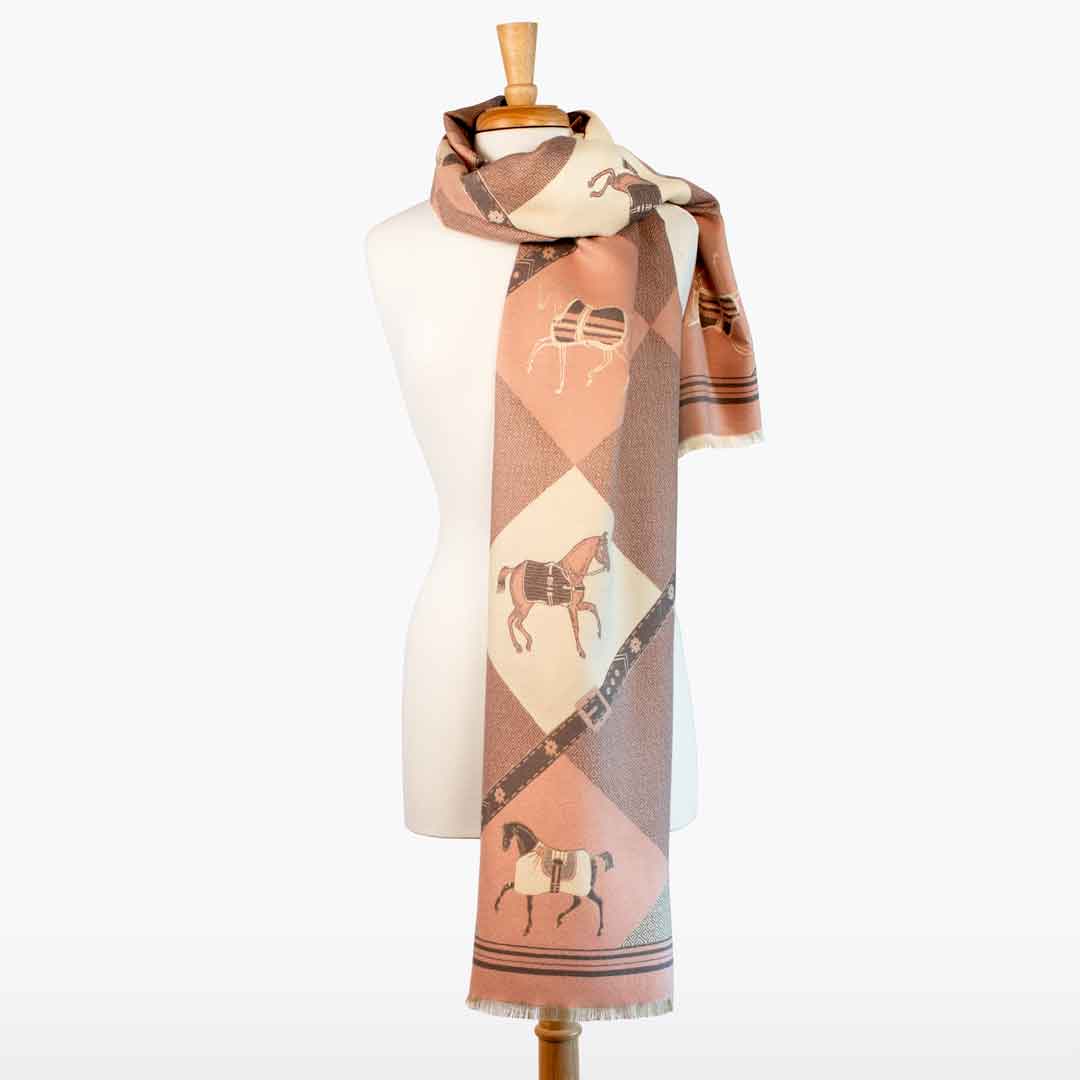 Della - Blush Pink Equestrian Motif Luxe Shawl