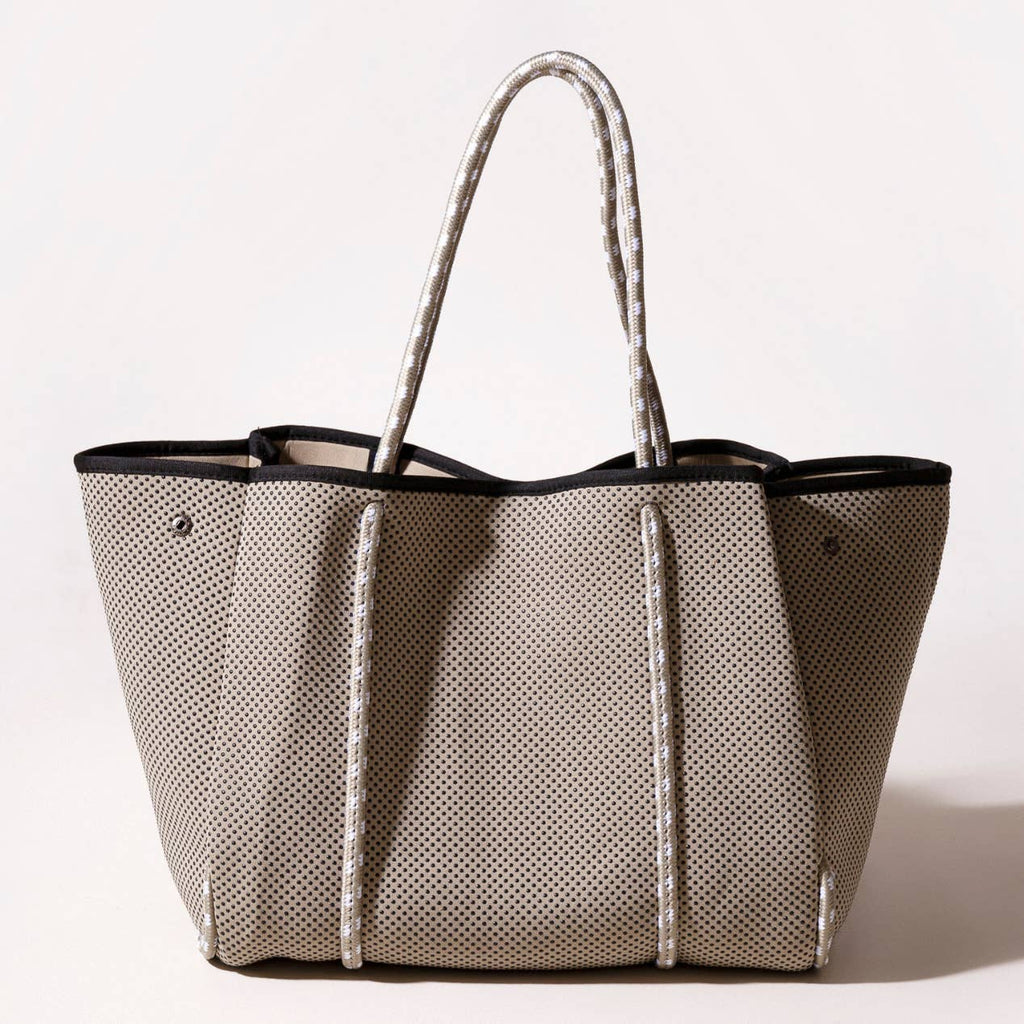 Large Neoprene Tote Bag Dotted Taupe
