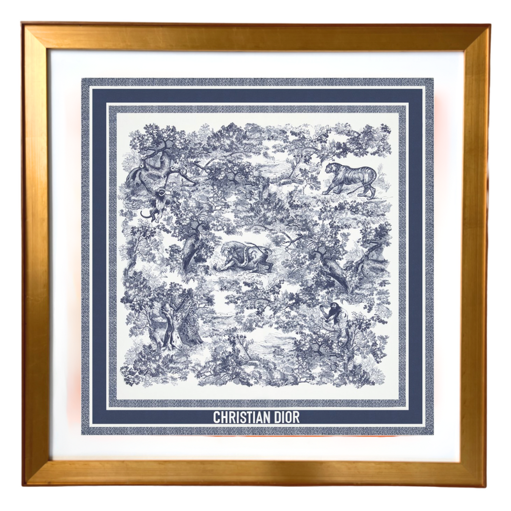 Vintage Toile de Jouy Sauvage Vintage Framed Silk Scarf 42"