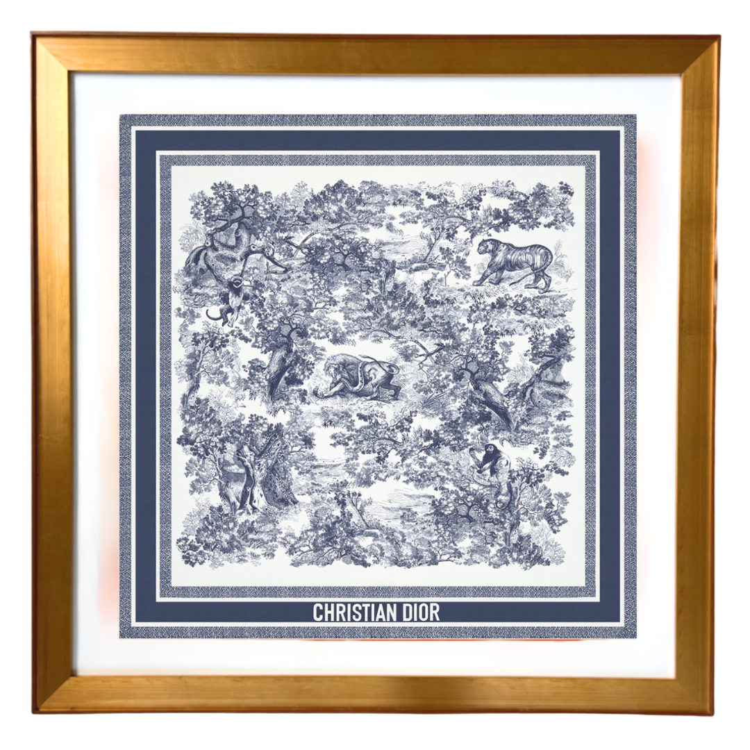 Vintage Toile de Jouy Sauvage Vintage Framed Silk Scarf 42"