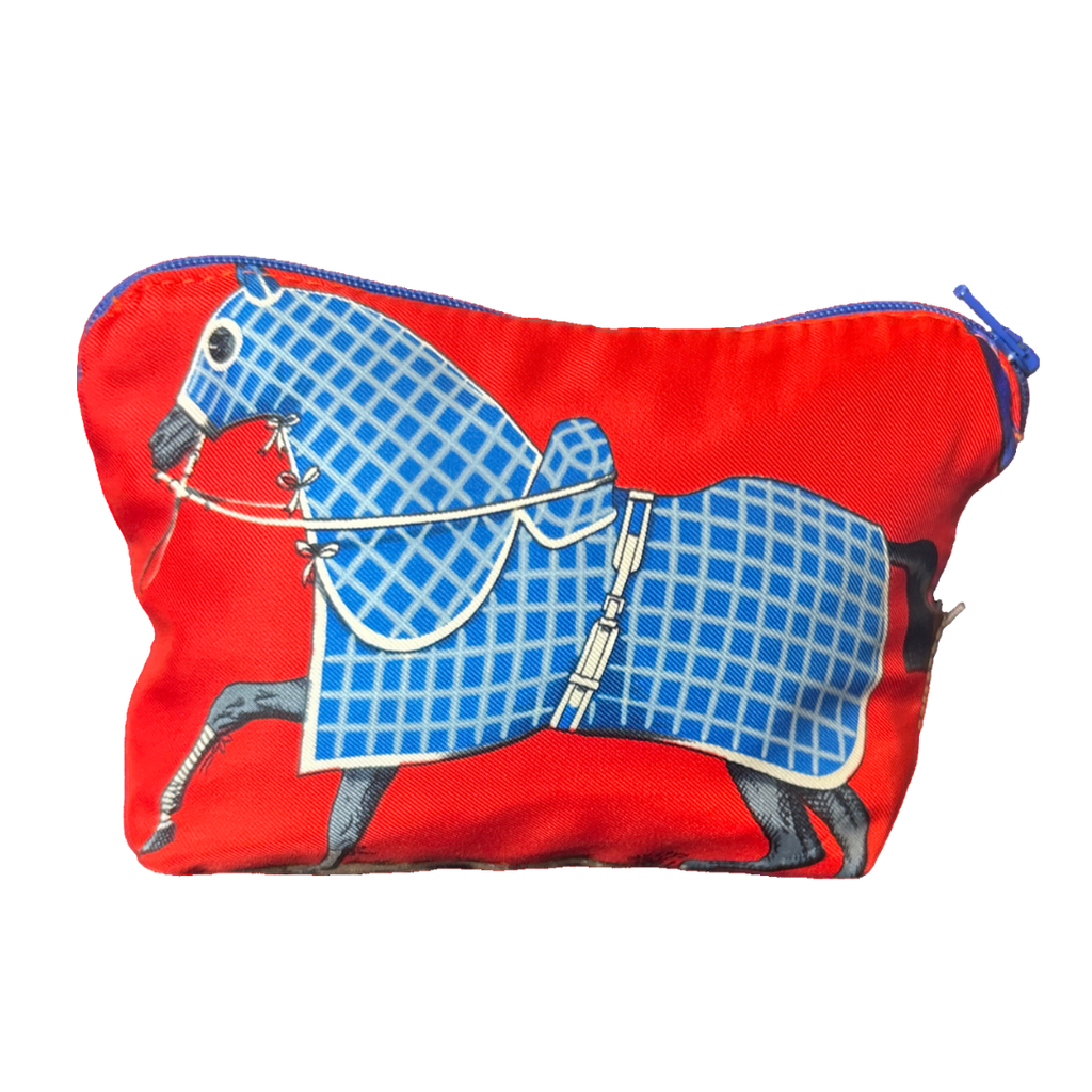 Vintage Hermes Couvertures et Tenues du Jour Red Silk Scarf Beauty Bag