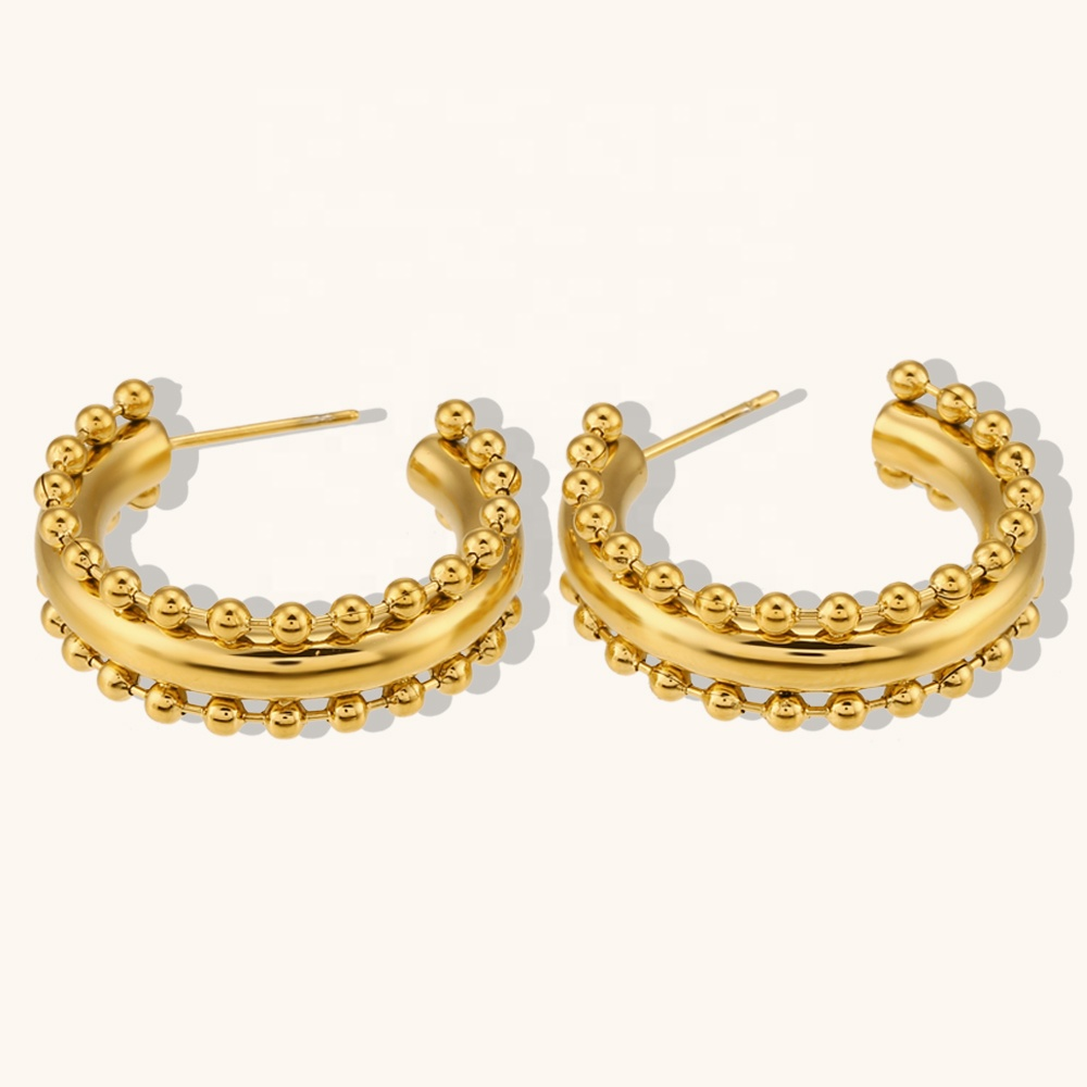 Genevieve Beaded Hoop Earrings ~18k Gold Non Tarnish