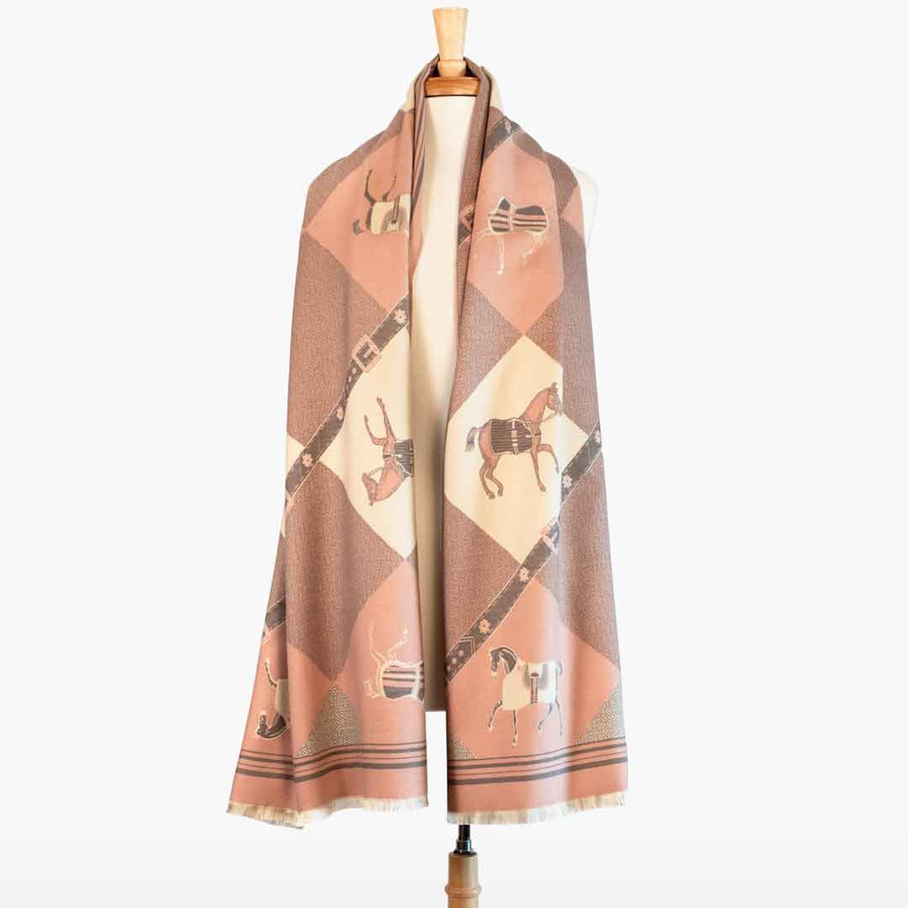 Della - Blush Pink Equestrian Motif Luxe Shawl