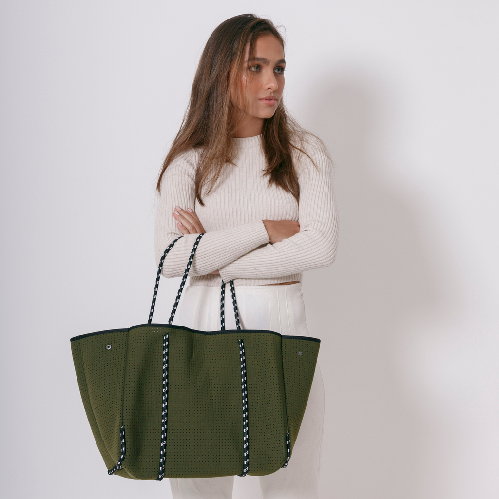 LARGE NEOPRENE TOTE BAG SAFARI GREEN