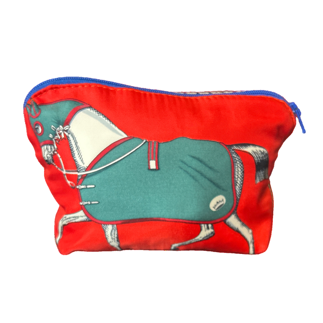 Vintage Hermes Couvertures et Tenues du Jour Red Silk Scarf Beauty Bag