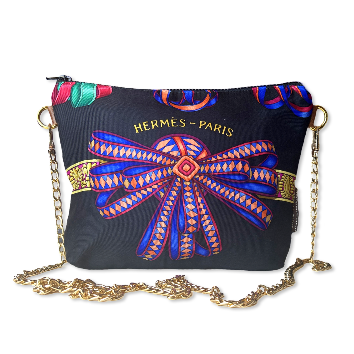 Vintage Hermes Rubans du Cheval Noir Silk Scarf Crossbody Bag