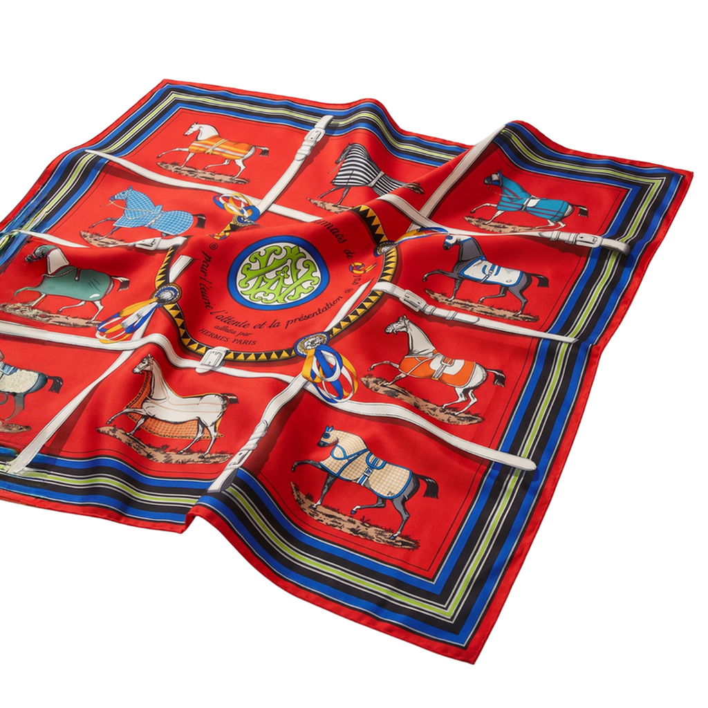 Vintage Hermes Couvertures et Tenues du Jour Red Silk Scarf Beauty Bag