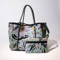Large Neoprene Tote Bag Mint Flowers