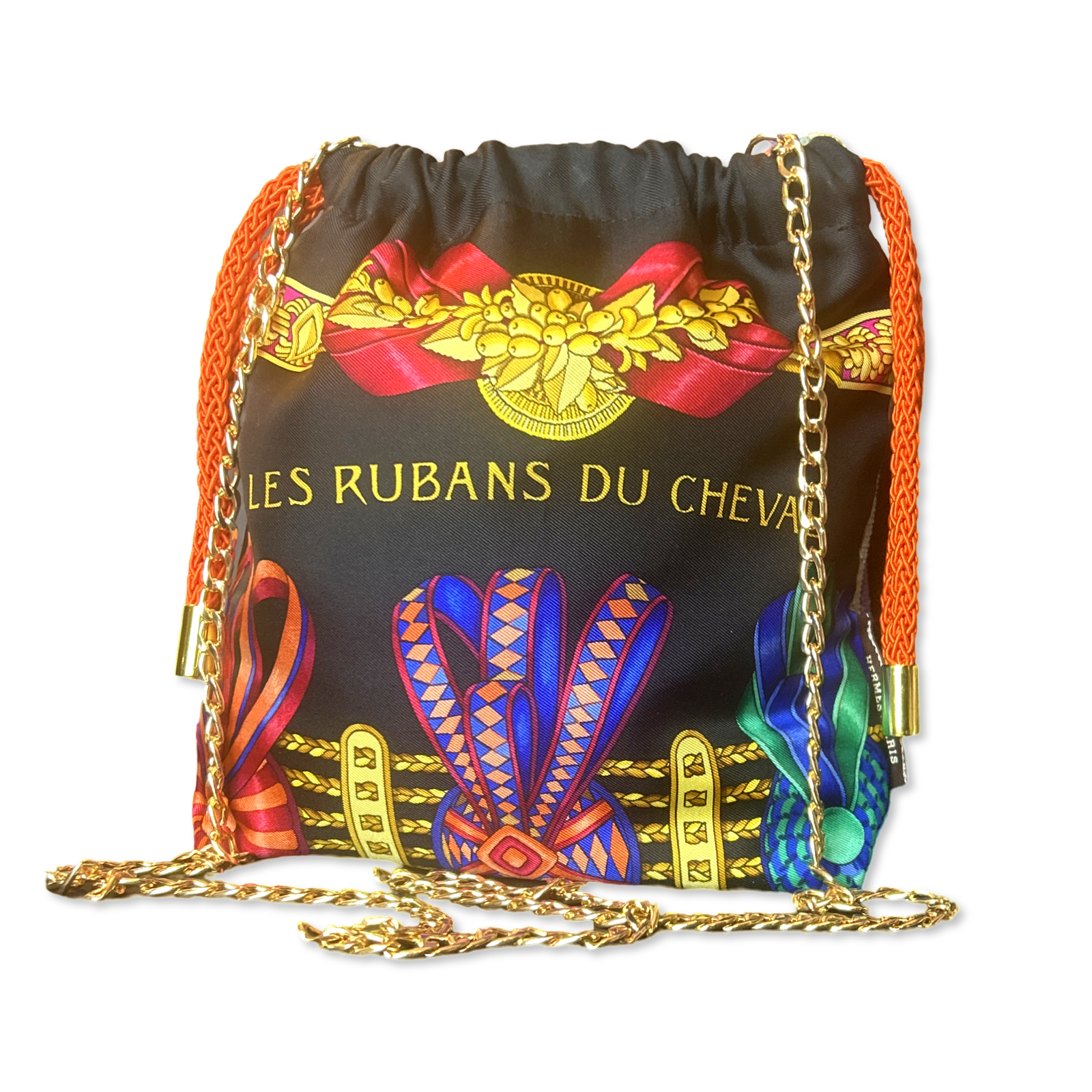 Vintage Rubans du Cheval Noir Scarf Drawstring Crossbody Bag