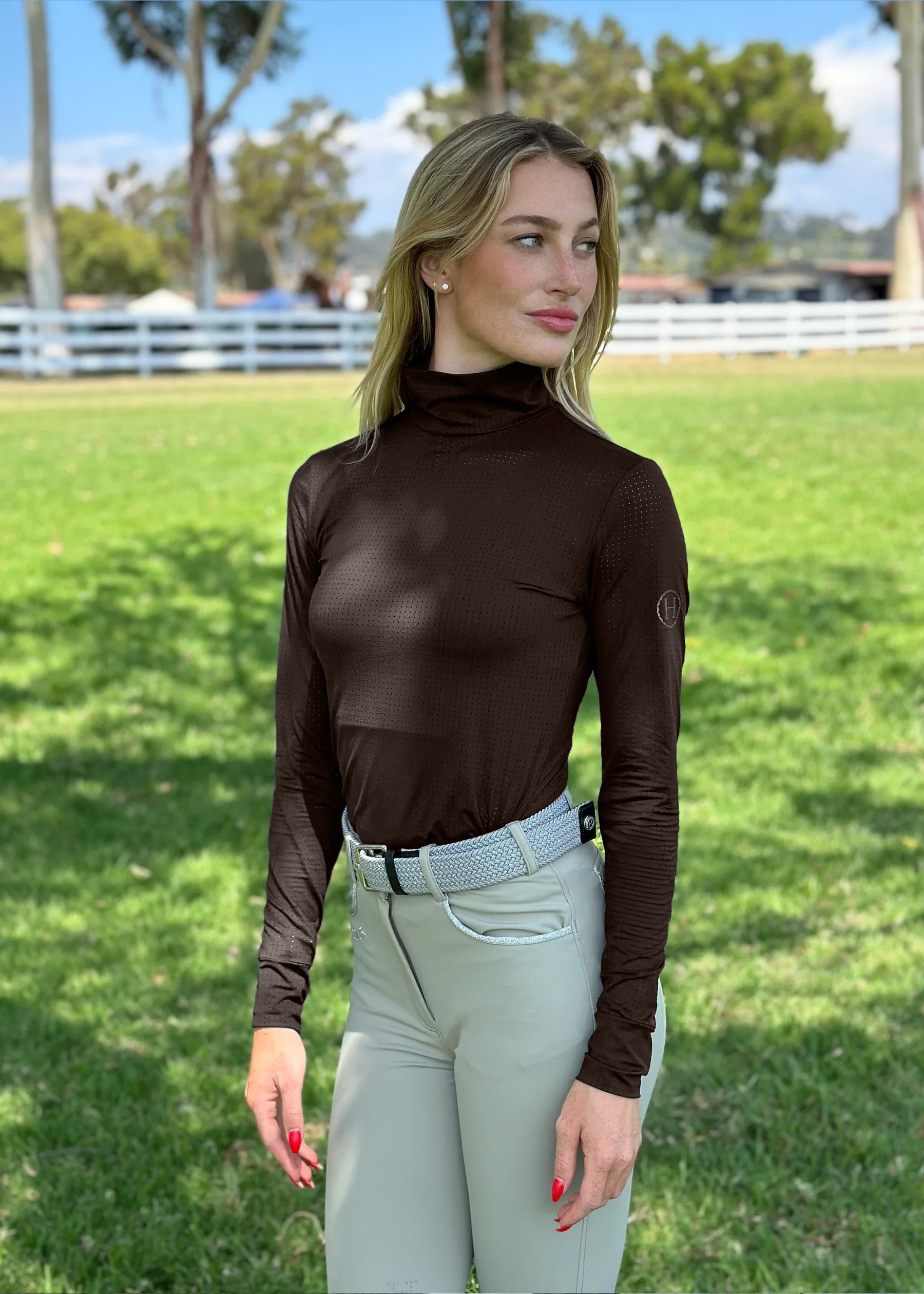Harcour Venti Womens Mock Neck Perforated Long Sleeve Technical Shirt