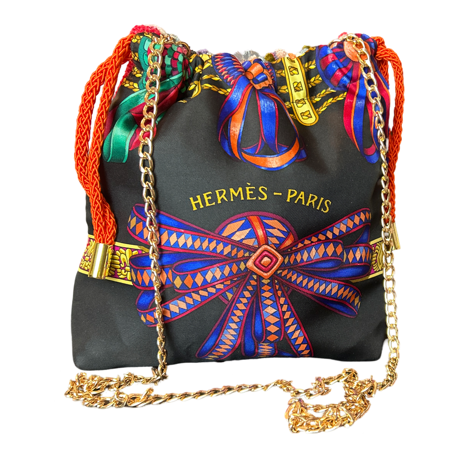 Vintage Rubans du Cheval Noir Scarf Drawstring Crossbody Bag
