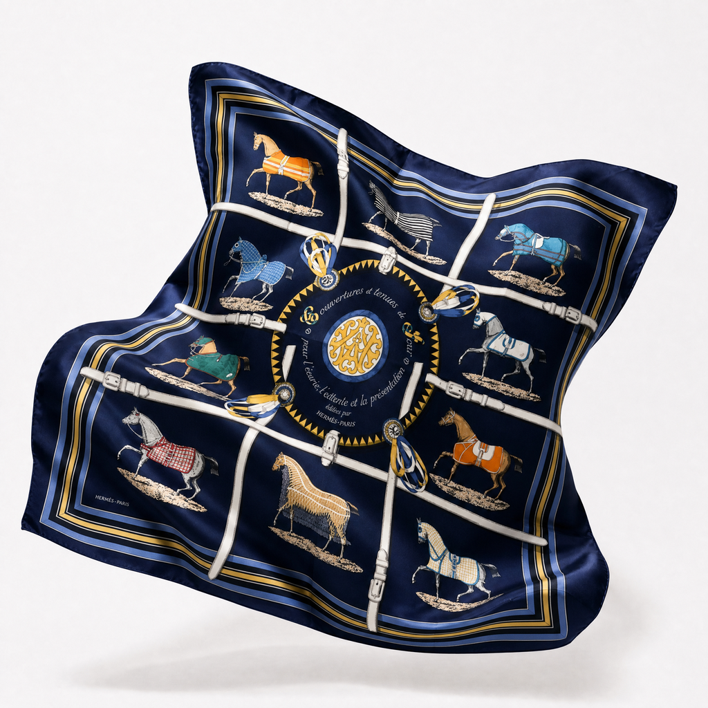 Vintage Hermes Couvertures et Tenues du Jour Blue Scarf Crossbody Bag