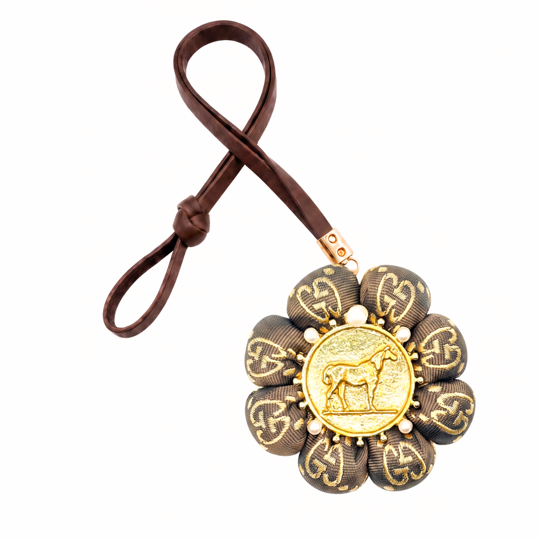 Vintage Gucci Horse Coin Silk Necktie Bag Charm