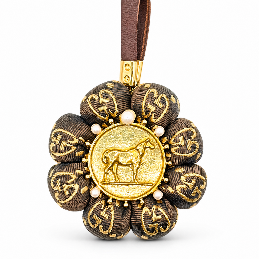 Vintage Gucci Horse Coin Silk Necktie Bag Charm