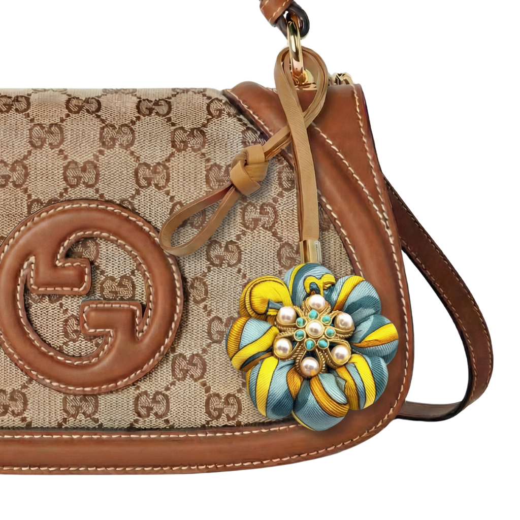 Vintage Gucci Equestrian Print Silk Necktie Bag Charm