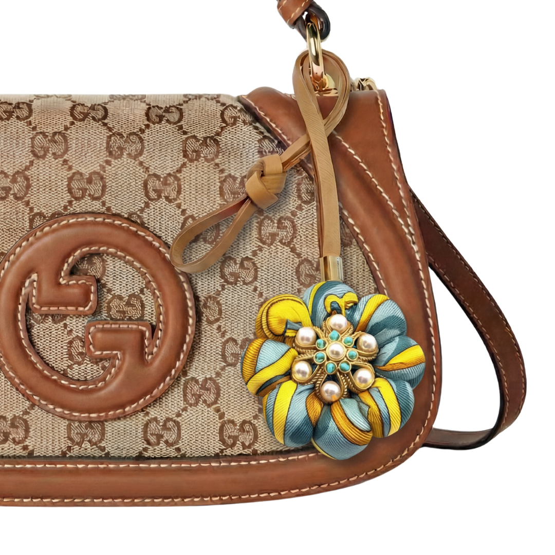 Vintage Gucci Equestrian Print Silk Necktie Bag Charm