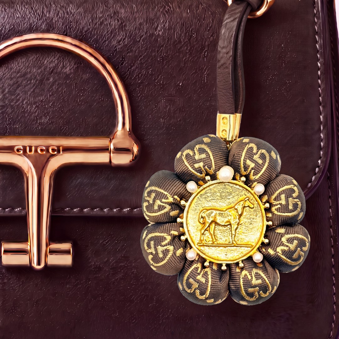 Vintage Gucci Horse Coin Silk Necktie Bag Charm