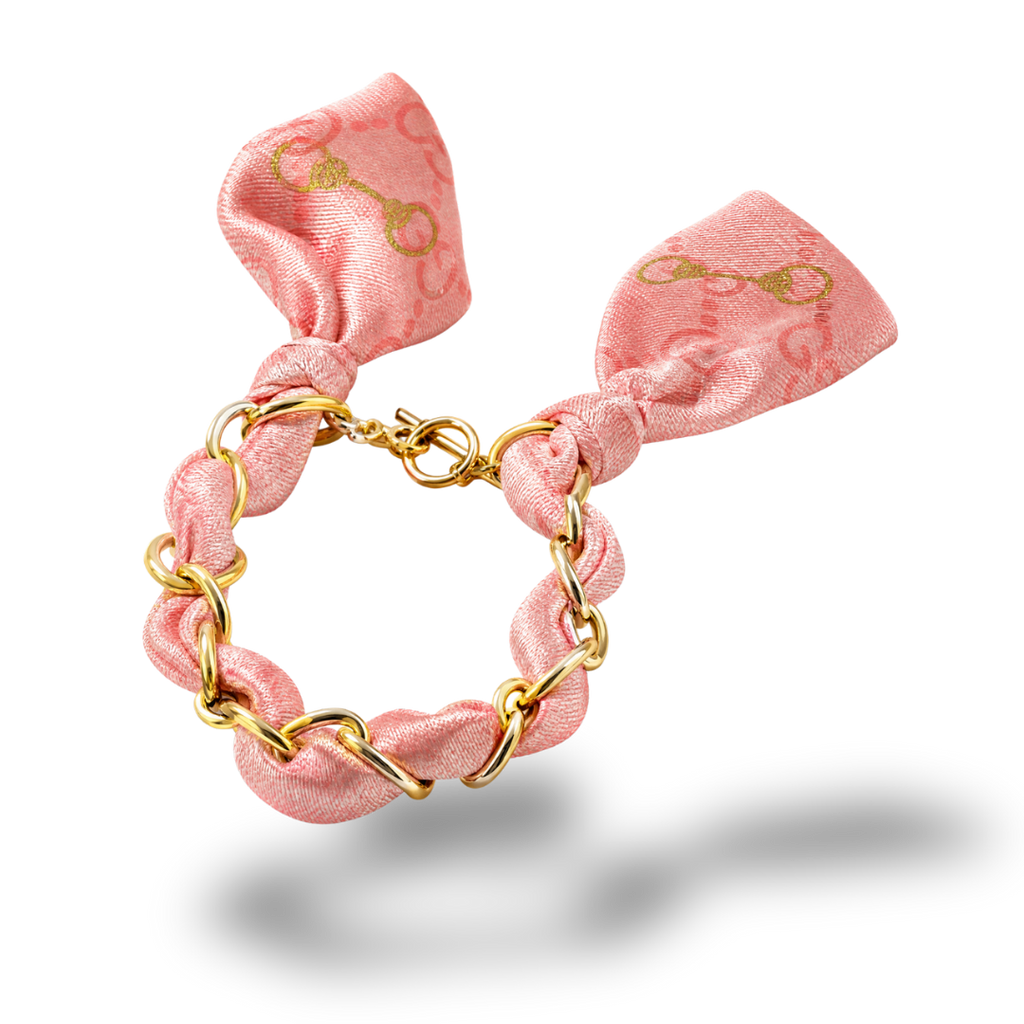 Vintage Gucci Horsebit Pink Scarf Link Bracelet
