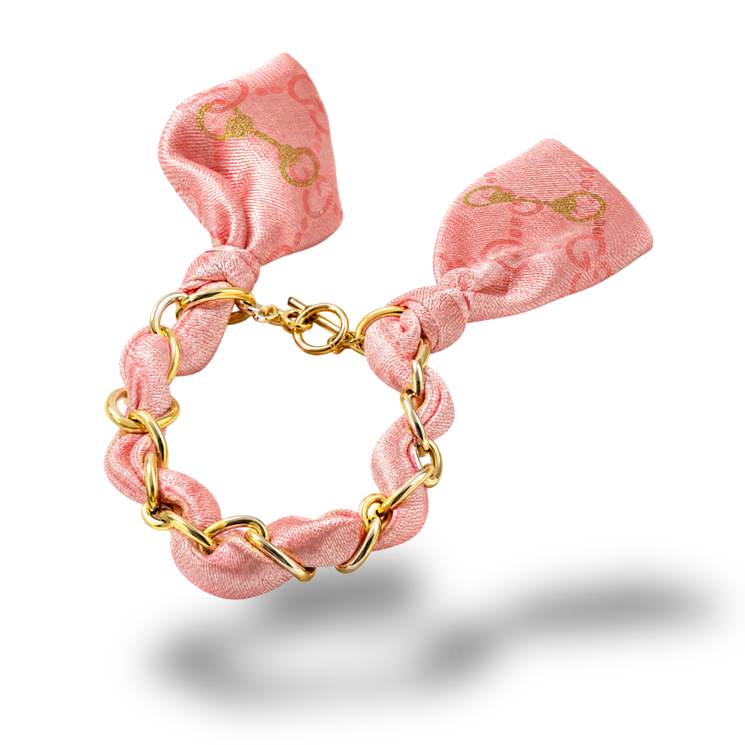Vintage Gucci Horsebit Pink Scarf Link Bracelet
