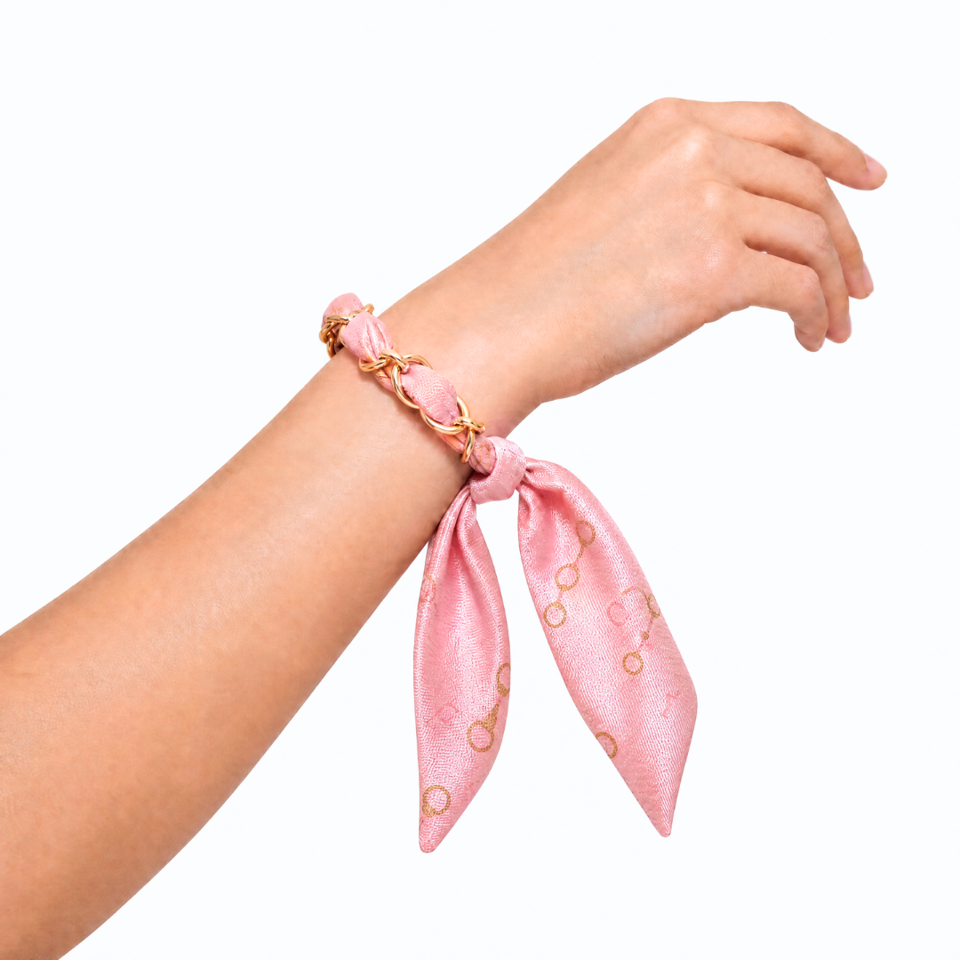 Vintage Gucci Horsebit Pink Scarf Link Bracelet