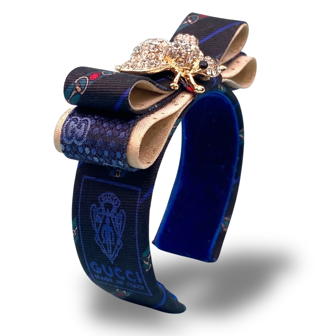 Vintage Gucci Horsebit Bumblebee Silk Necktie Cuff Bracelet
