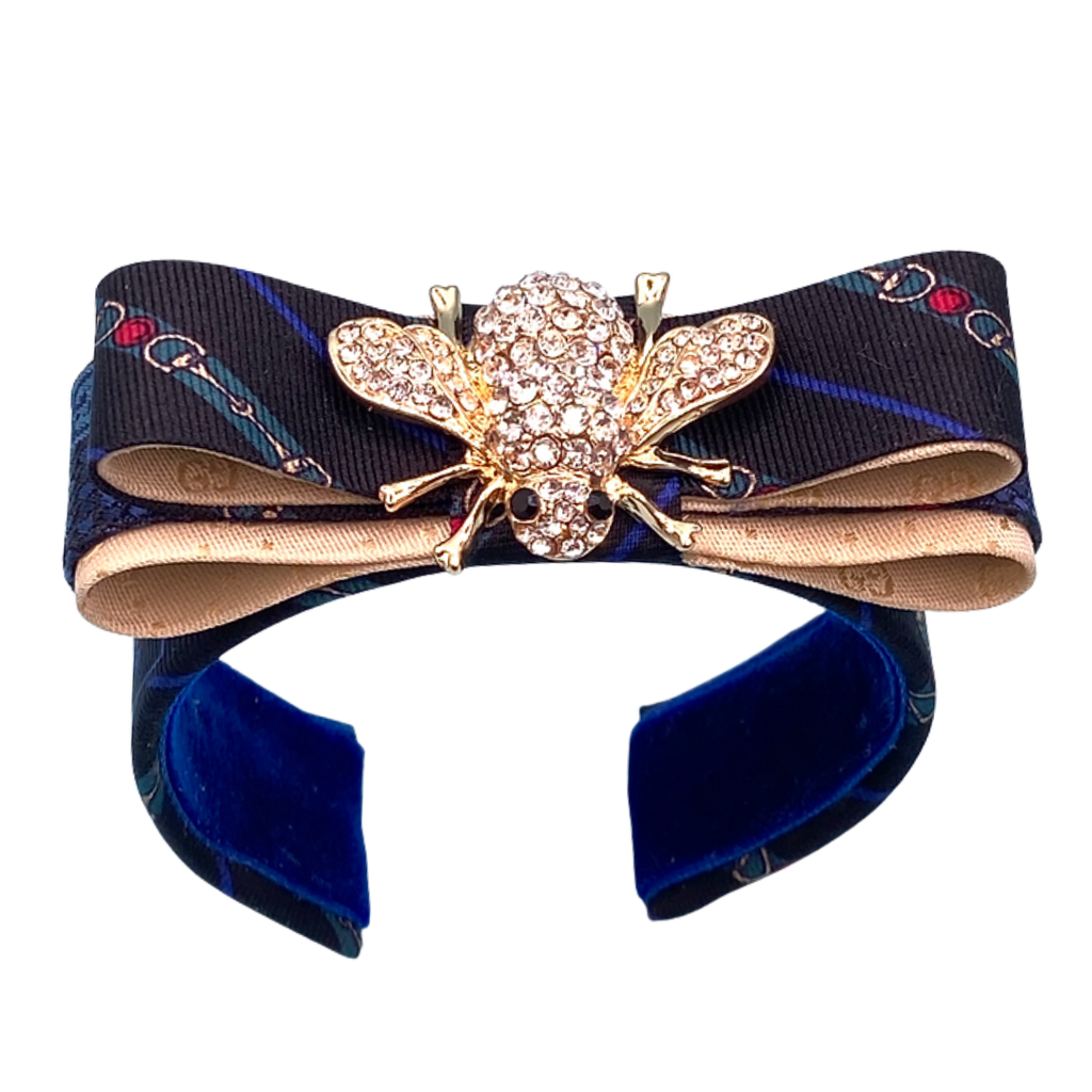 Vintage Gucci Horsebit Bumblebee Silk Necktie Cuff Bracelet