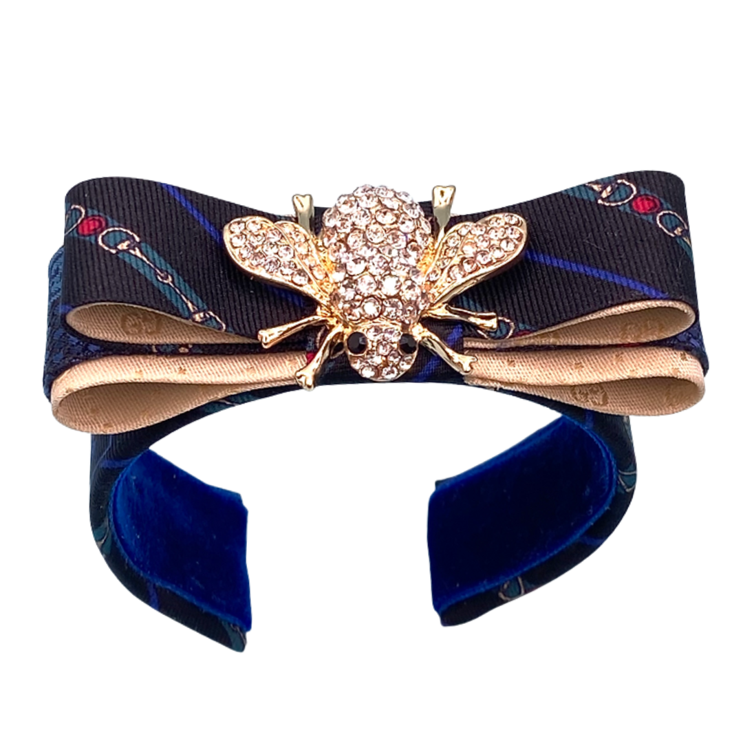 Vintage Gucci Horsebit Bumblebee Silk Necktie Cuff Bracelet