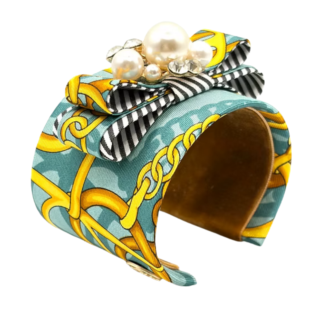 Vintage Gucci Equestrian Silk Necktie Cuff Bracelet