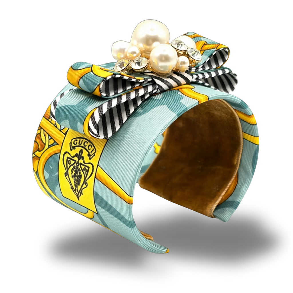 Vintage Gucci Equestrian Silk Necktie Cuff Bracelet