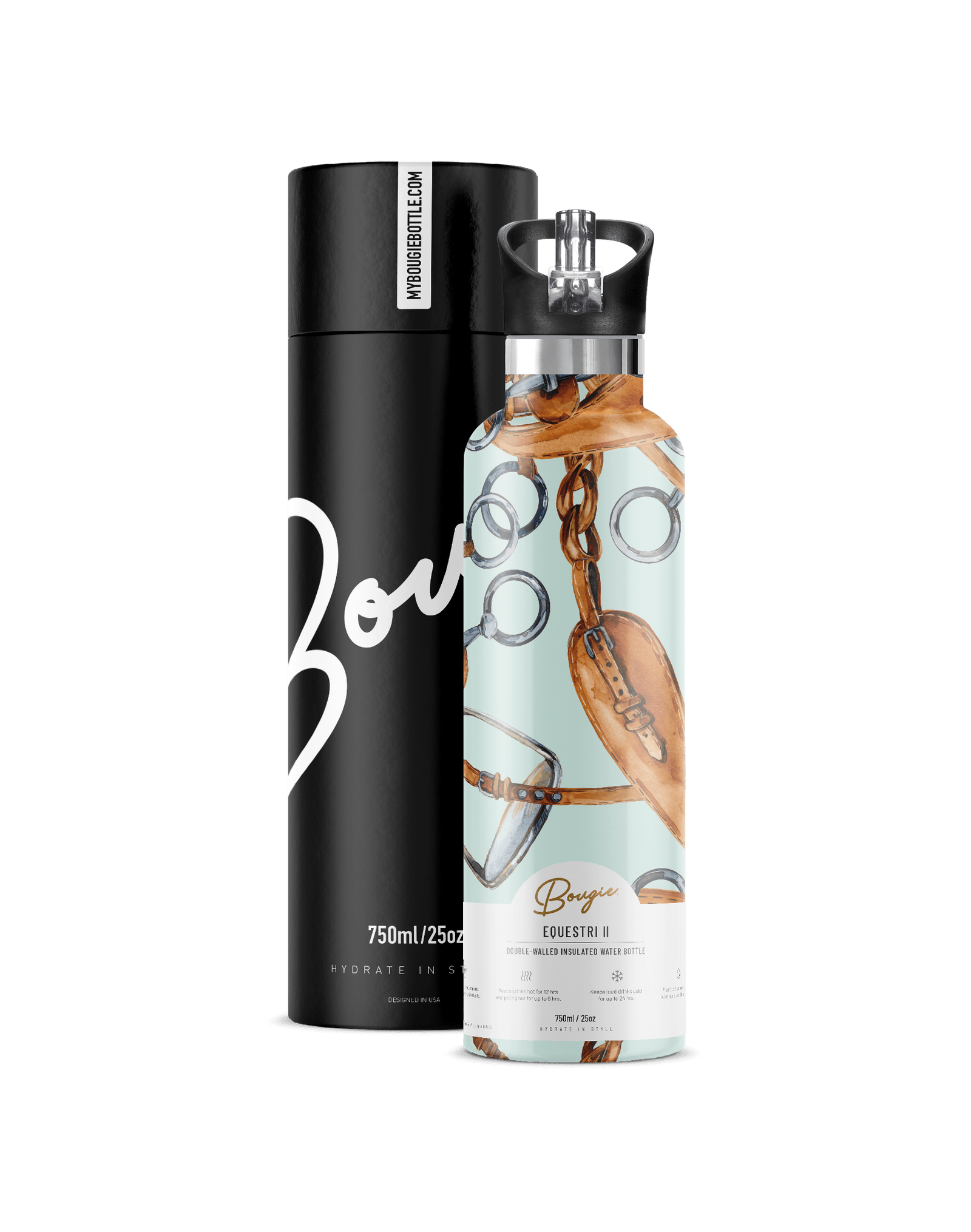 My Bougie Bottle Equestri 25oz Insulated Bottle | Blue Equestrian Print