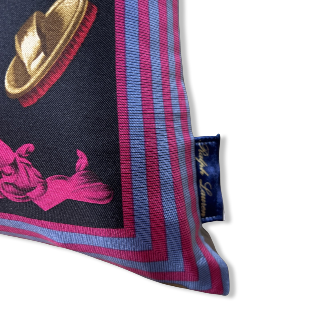 Vintage Equestrian Navy Vintage Silk Scarf Pillows 22"