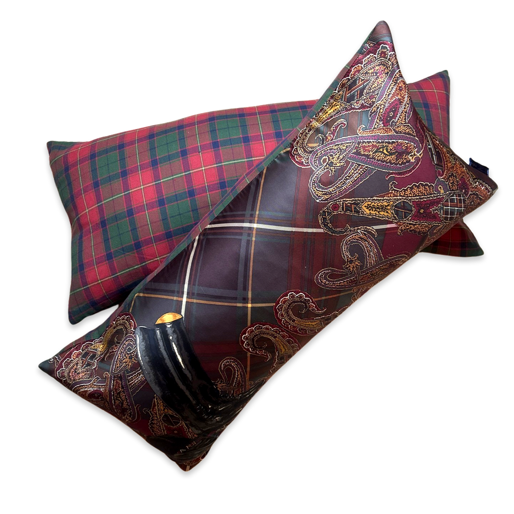 Vintage Equestrian Paisley & Tartan Silk Scarf Pillows