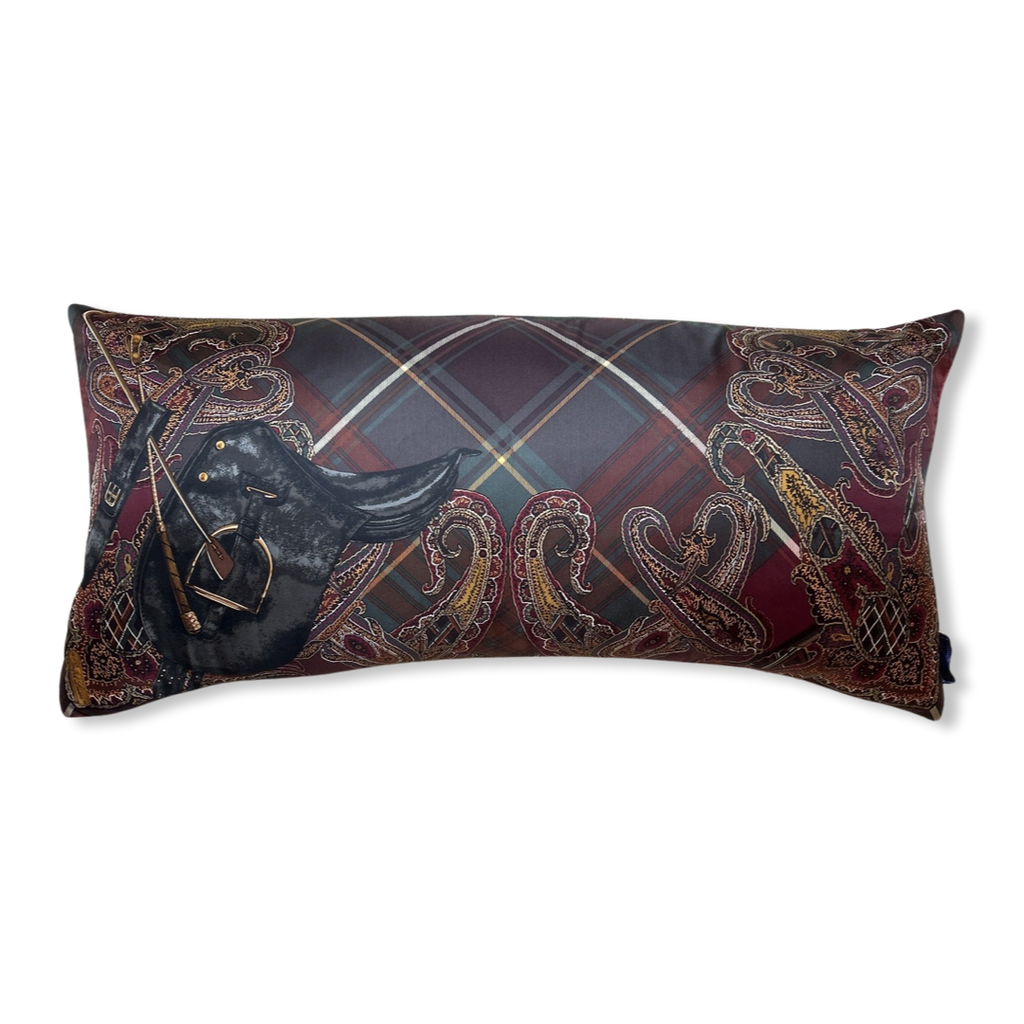Vintage Equestrian Paisley & Tartan Silk Scarf Pillows