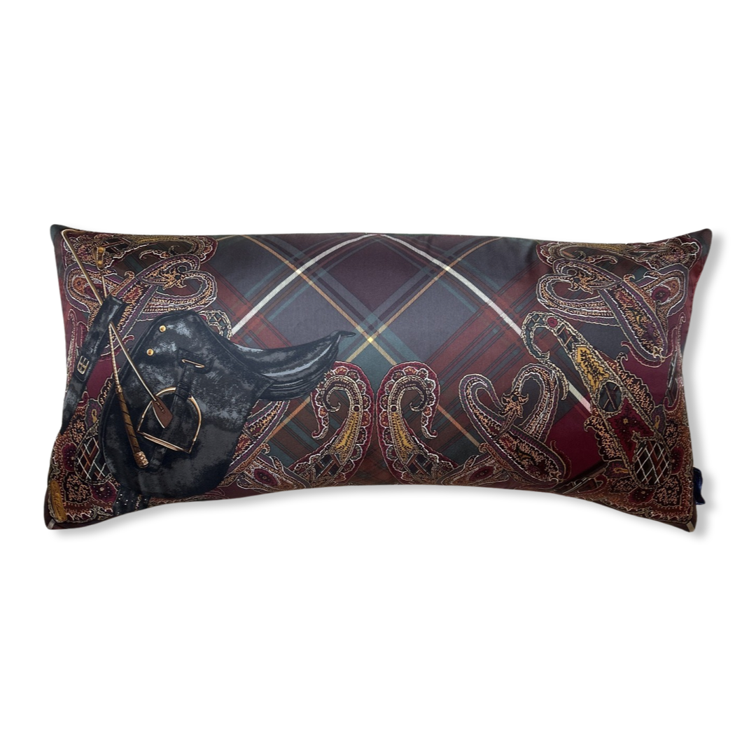 Vintage Equestrian Paisley & Tartan Silk Scarf Pillows
