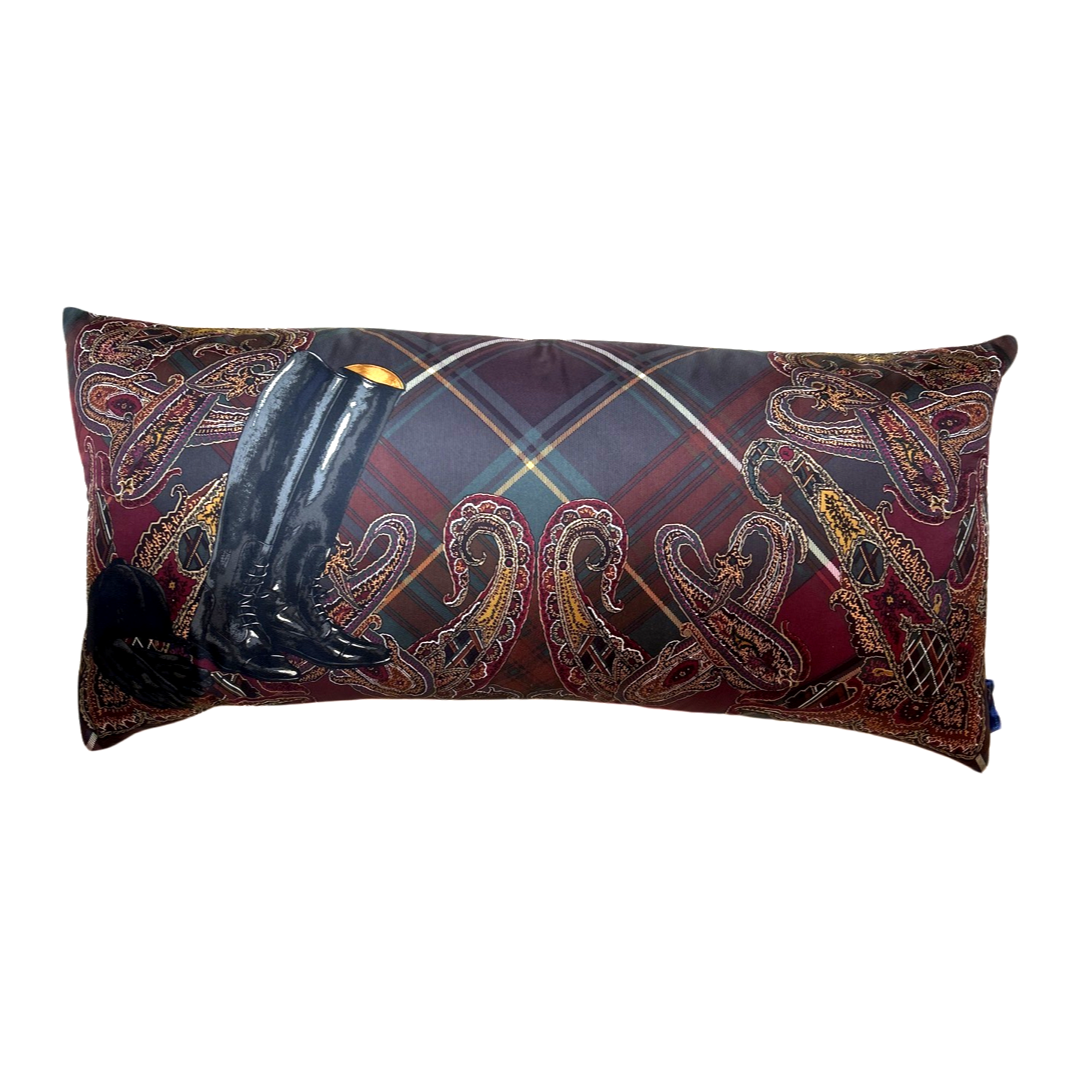 Vintage Equestrian Paisley & Tartan Silk Scarf Pillows