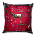 Vintage Equestrian Red Silk Scarf Pillows 22"