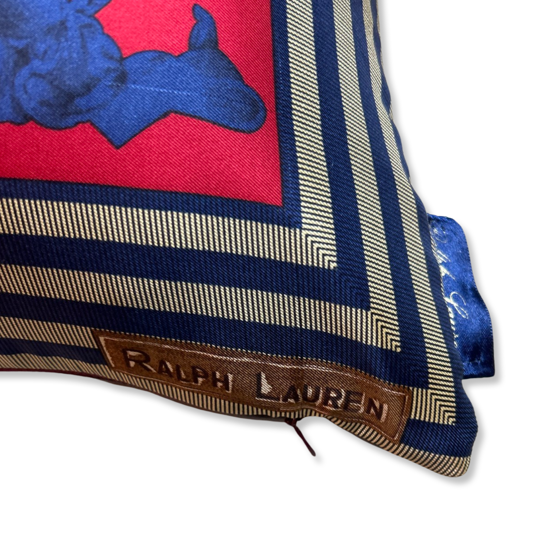 Vintage Equestrian Red Silk Scarf Pillows 22"