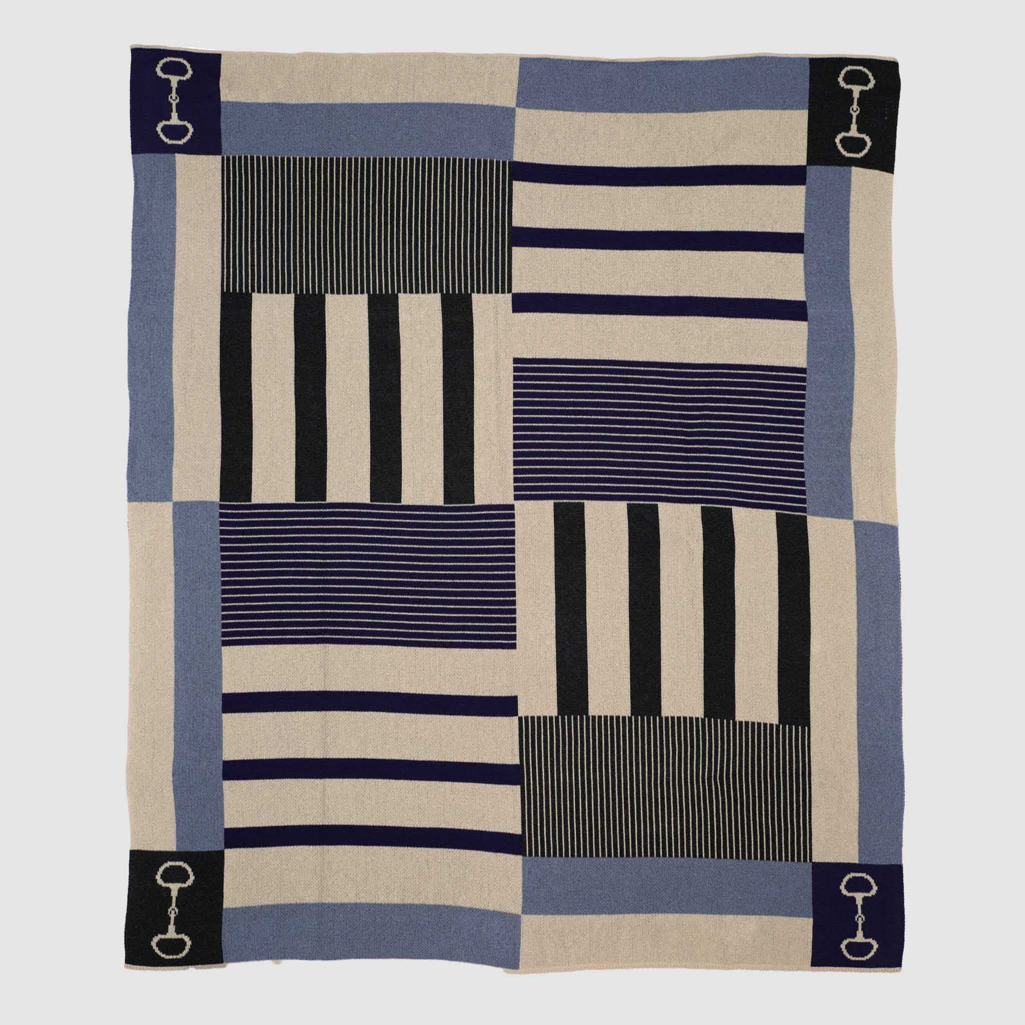 Cotton Sustainable Knit Plaid Throw Blanket - Equestrian Stable Stripe