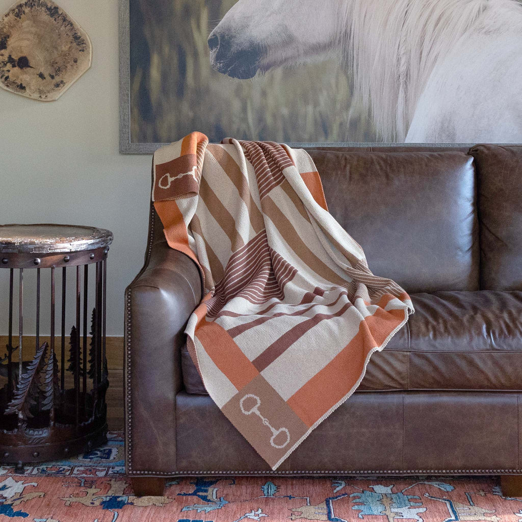 Cotton Sustainable Knit Plaid Throw Blanket - Equestrian Stable Stripe