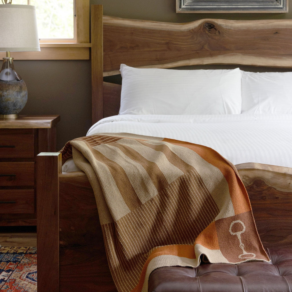 Cotton Sustainable Knit Plaid Throw Blanket - Equestrian Stable Stripe