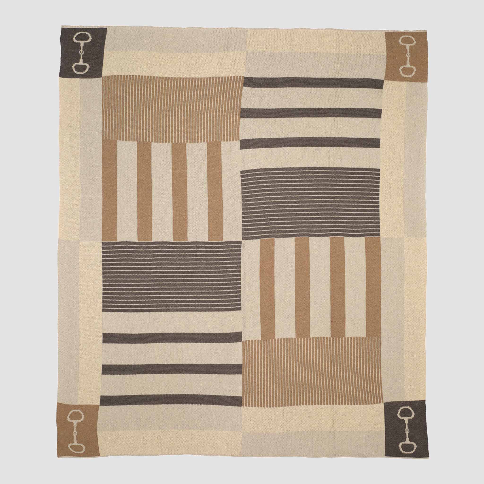 Cotton Sustainable Knit Plaid Throw Blanket - Equestrian Stable Stripe