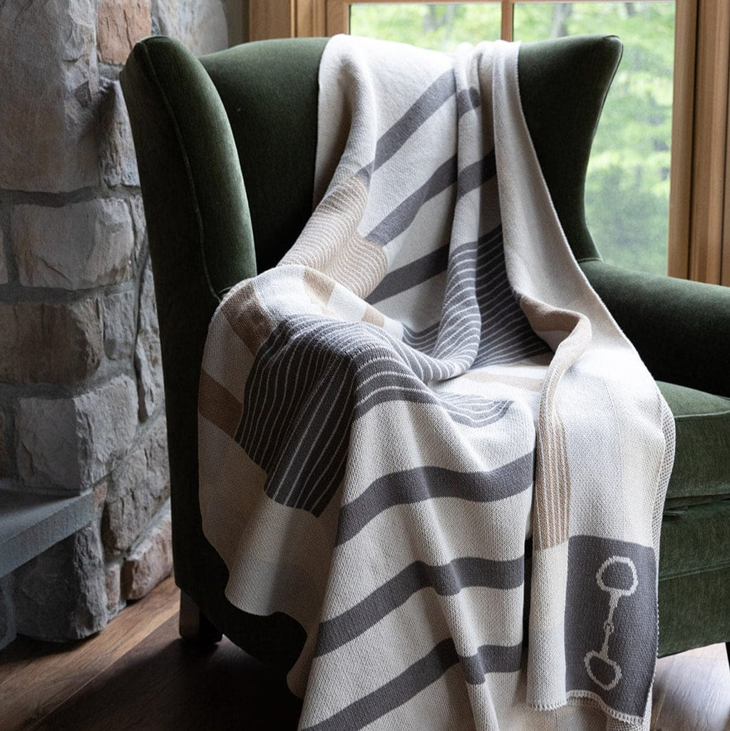 Cotton Sustainable Knit Plaid Throw Blanket - Equestrian Stable Stripe