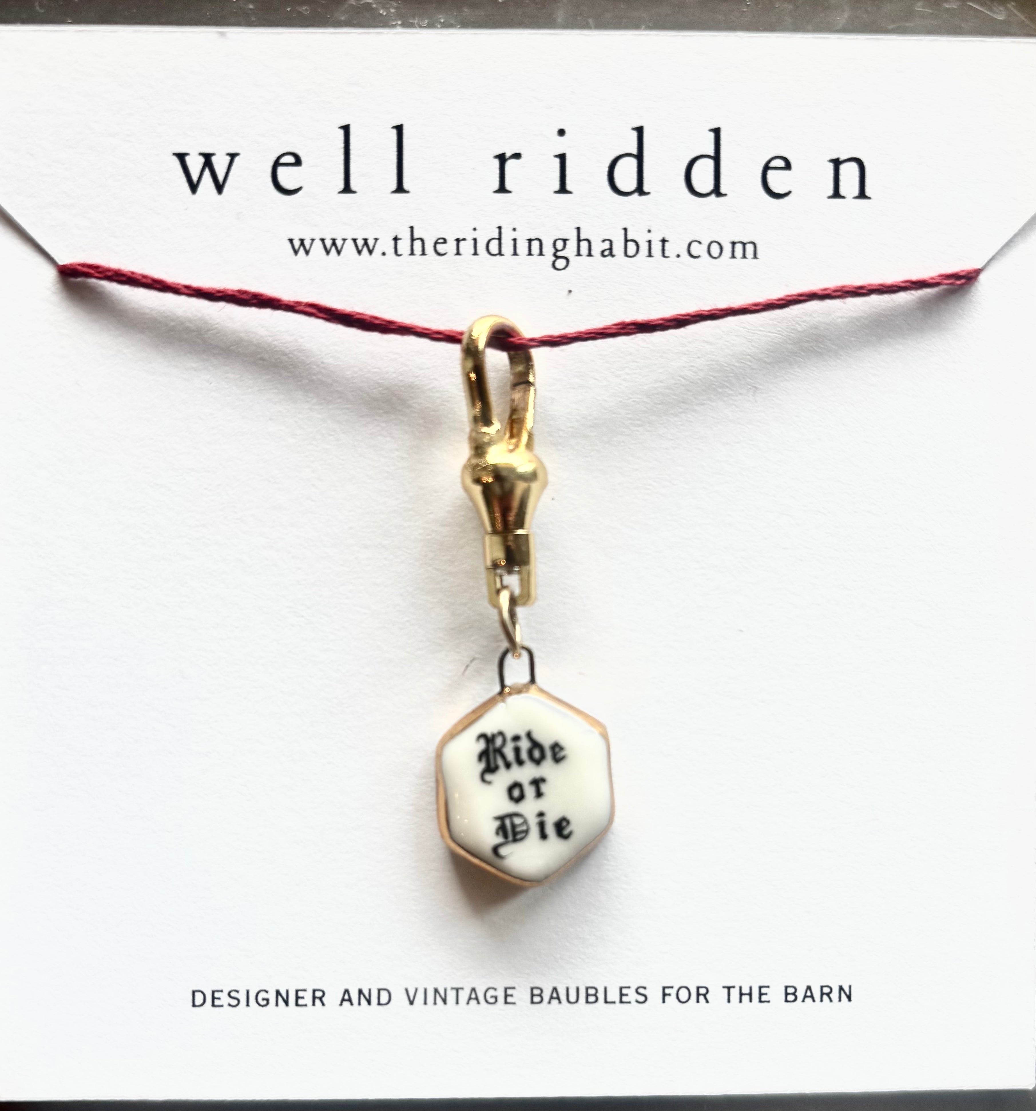 Well Ridden Designer Charm, Handmade, Hand-Painted Porcelain with 22K Gold Accent