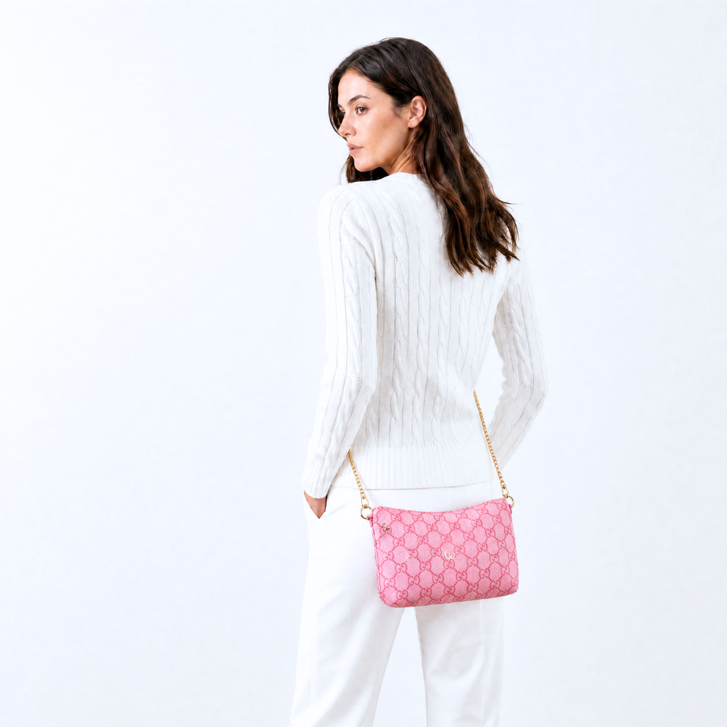 Vintage Gucci GG Horsebit Pink Scarf Crossbody Bag