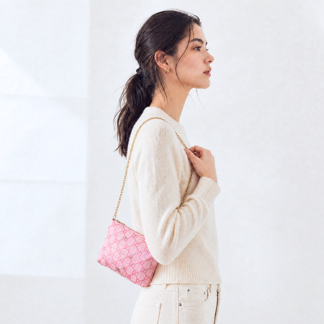 Vintage Gucci GG Horsebit Pink Scarf Crossbody Bag