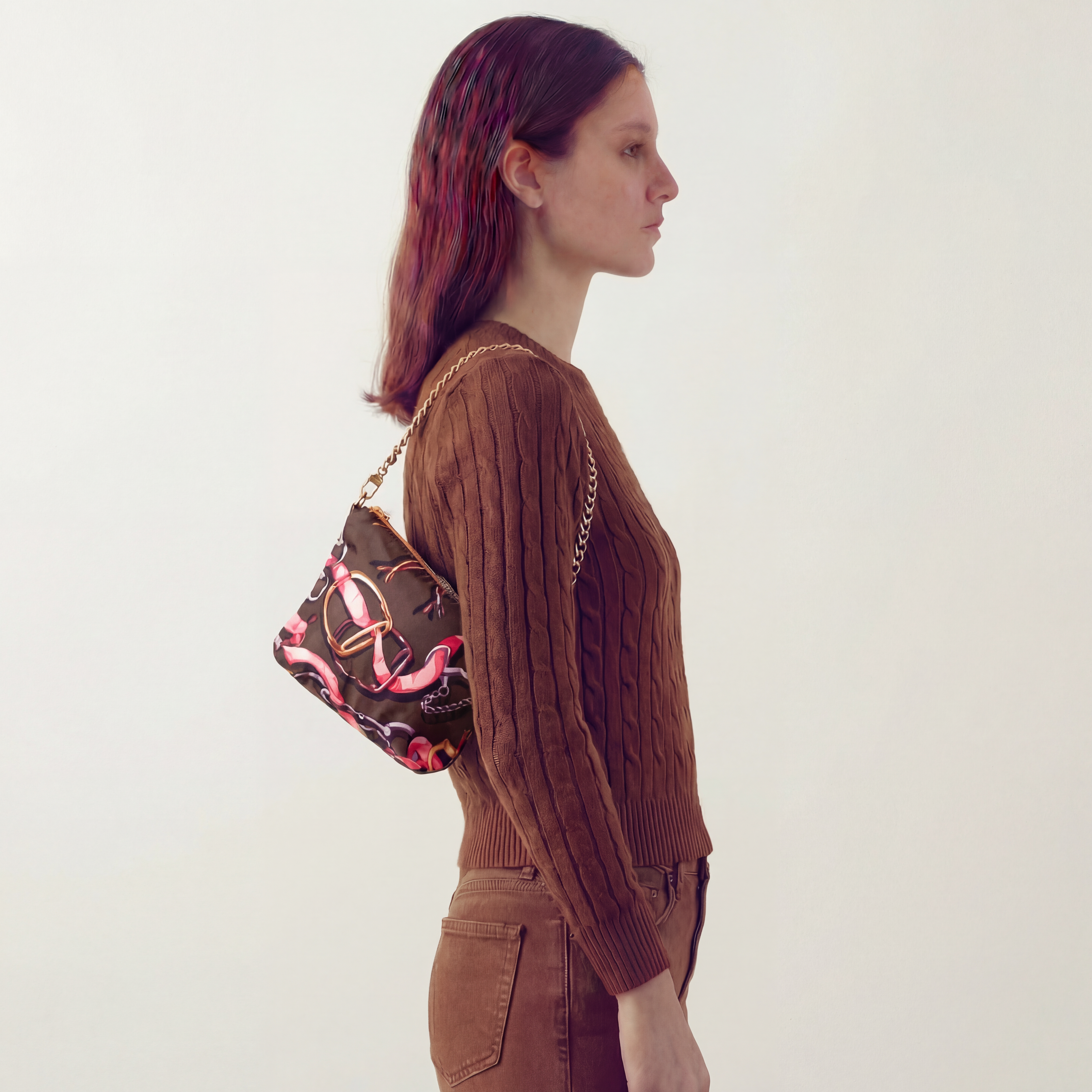 Vintage Gucci Horsebit Brown Silk Scarf Crossbody Bag