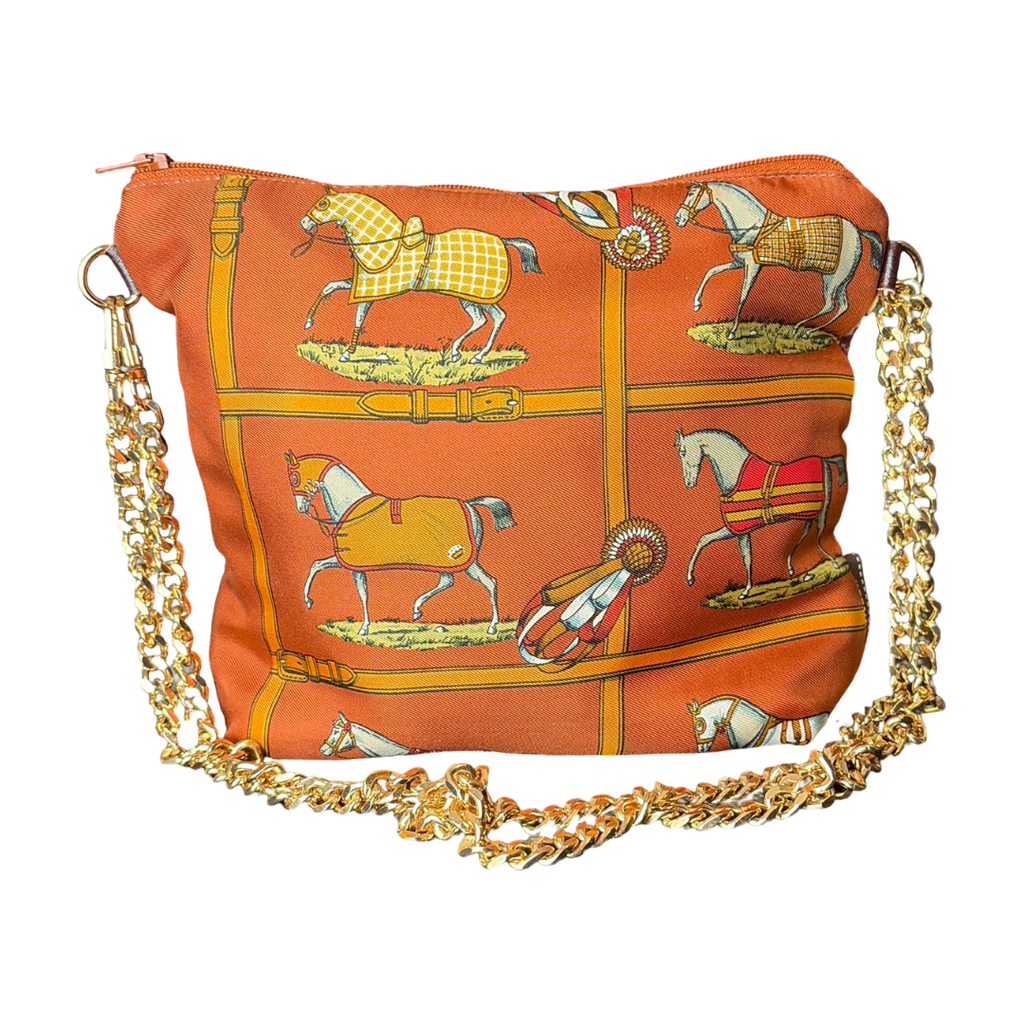 Vintage Hermes Petits Chevaux Orange Scarf Crossbody Bag