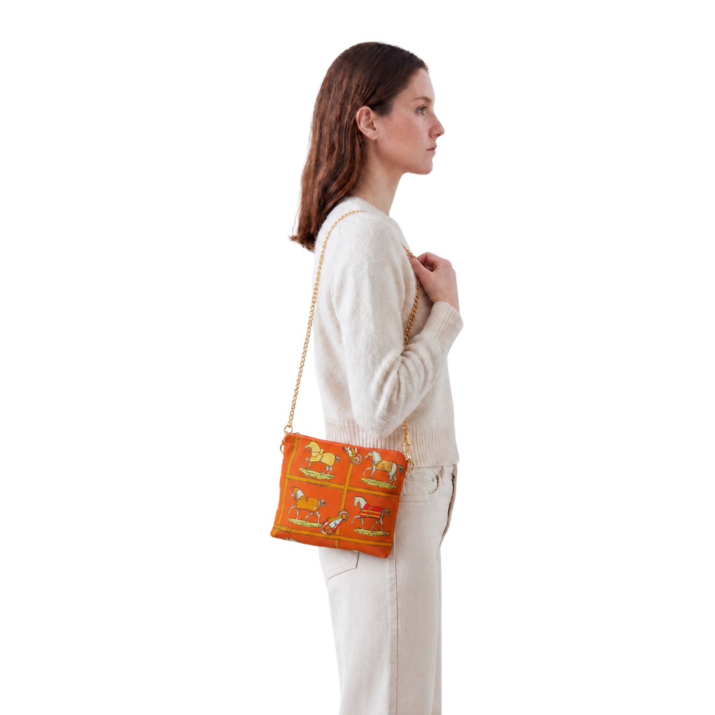 Vintage Hermes Petits Chevaux Orange Scarf Crossbody Bag