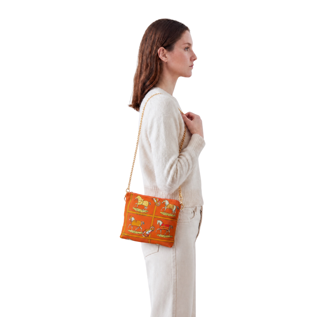 Vintage Hermes Petits Chevaux Orange Scarf Crossbody Bag