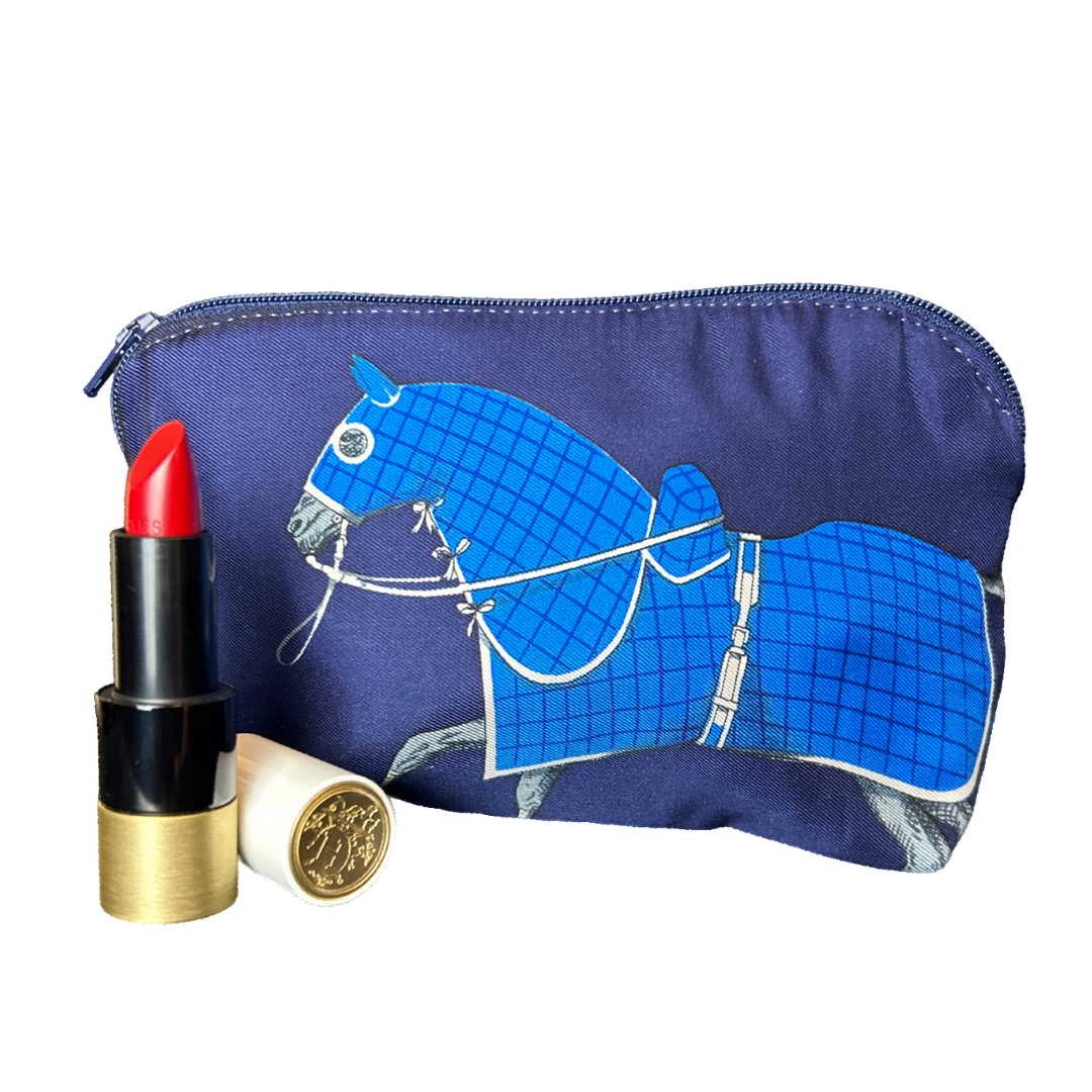 Vintage Hermes Couvertures et Tenues du Jour Blue Silk Scarf Beauty Bag